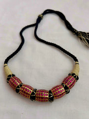 Gold polish big ruby beads stringed necklace
