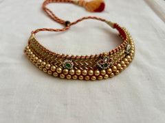 Antique gold polish thussi necklace with jadau motifs