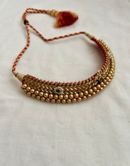 Antique gold polish thussi necklace with jadau motifs