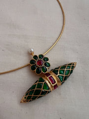 Gold polish hasli with ruby & emerald tawiz pendant