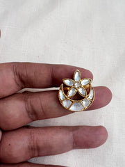 Gold polish kundan adjustable ring