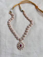 Rose gold polish zircon necklace with ruby stone