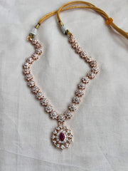 Rose gold polish zircon necklace with ruby stone