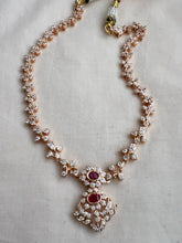 Rose gold polish zircon necklace with ruby stone