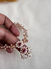 Rose gold polish zircon necklace with ruby stone
