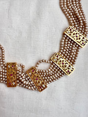 Gold polish stringed pearls choker