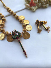 Jwala mala beads with trishul kundan pendant with earrings, SET-Silver Neckpiece-PL-House of Taamara