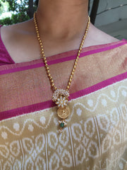 Kasu and kundan antique pendant with Mohan mala-Silver Neckpiece-pl-House of Taamara