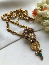 Kasu and kundan antique pendant with Mohan mala-Silver Neckpiece-pl-House of Taamara