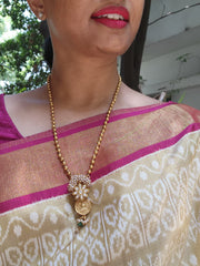 Kasu and kundan antique pendant with Mohan mala-Silver Neckpiece-pl-House of Taamara