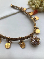 Kasu coins with pearls bunch antique style necklace-Silver Neckpiece-PL-House of Taamara