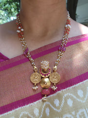 Kasu pendant with pearls, coral and ruby beads-Silver Neckpiece-pl-House of Taamara