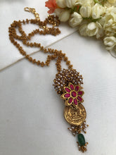 Kasu ruby kundan with antique style pendant & Tussi chain-Silver Neckpiece-pl-House of Taamara