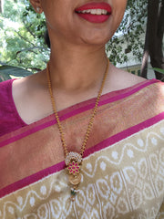Kasu ruby kundan with antique style pendant & Tussi chain-Silver Neckpiece-pl-House of Taamara