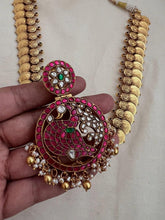 Kasumala with detachable kundan, ruby & emerald peacock pendant-Silver Neckpiece-CI-House of Taamara
