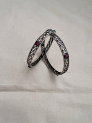 Kemp green & pink stone bangles, PAIR, 2.3-Silver Bracelet-CI-House of Taamara