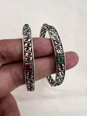 Kemp green & pink stone bangles, PAIR, 2.3-Silver Bracelet-CI-House of Taamara