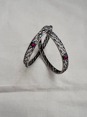 Kemp green & pink stone bangles, PAIR, 2.3-Silver Bracelet-CI-House of Taamara