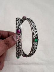 Kemp green & pink stone bangles, PAIR, 2.3-Silver Bracelet-CI-House of Taamara