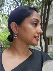 Kemp pink and zircon jhumkas with pearls-Earrings-CI-House of Taamara