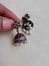 Kemp pink and zircon jhumkas with pearls-Earrings-CI-House of Taamara