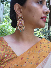 Kundan Earrings with intricate pearl work & green beads-Earrings-PL-House of Taamara