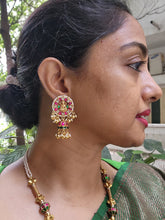 Kundan Lakshmi ruby and green jhumkas-Earrings-PL-House of Taamara