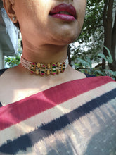 Kundan & antique style beads with pearls choker-Silver Neckpiece-PL-House of Taamara