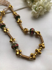 Kundan beads with antique pieces and pearls mala-Silver Neckpiece-PL-House of Taamara