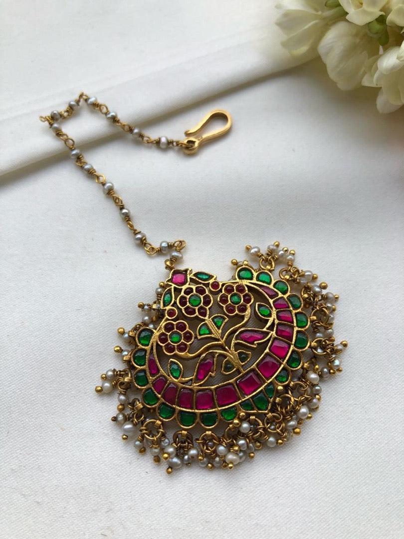 Kundan big chand maang tikka-Silver Neckpiece-PL-House of Taamara