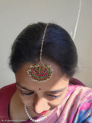 Kundan big chand maang tikka-Silver Neckpiece-PL-House of Taamara