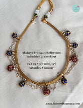 Kundan blue and ruby beads with pearls necklace-Silver Neckpiece-pl-House of Taamara