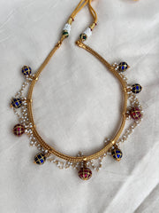 Kundan blue and ruby beads with pearls necklace-Silver Neckpiece-pl-House of Taamara