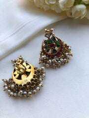 Kundan chand earrings with pearls bunch-Earrings-PL-House of Taamara