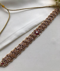 Kundan choker with pearls & ruby flower-Silver Neckpiece-PL-House of Taamara