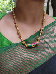Kundan cylindrical beads with antique style beads-Silver Neckpiece-PL-House of Taamara