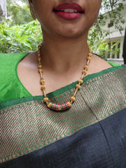 Kundan cylindrical beads with antique style beads-Silver Neckpiece-PL-House of Taamara