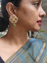 Kundan earrings with green kundan bead-Earrings-PL-House of Taamara