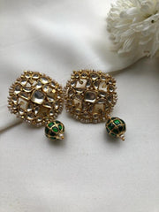 Kundan earrings with green kundan bead-Earrings-PL-House of Taamara