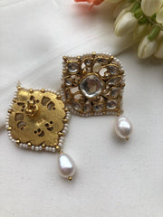 Kundan earrings with pearl drop-Earrings-PL-House of Taamara