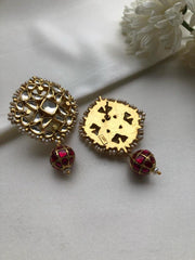 Kundan earrings with ruby kundan bead-Earrings-PL-House of Taamara