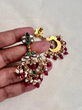 Kundan & emerald chandbali style earrings with pearls & ruby beads-Earrings-CI-House of Taamara
