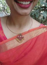 Kundan gandaberunda pendant with hasli-Silver Neckpiece-PL-House of Taamara