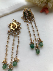 Kundan green with antique pearls hangings-Earrings-PL-House of Taamara