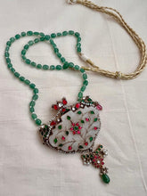 Kundan inlay work statement pendant with jade beads chain-Silver Neckpiece-CI-House of Taamara