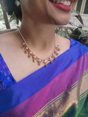 Kundan lotus and antique style beads necklace-Silver Neckpiece-PL-House of Taamara