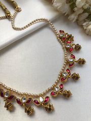 Kundan lotus and antique style beads necklace-Silver Neckpiece-PL-House of Taamara