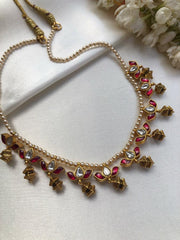 Kundan lotus and antique style beads necklace-Silver Neckpiece-PL-House of Taamara