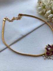 Kundan lotus pendant with gold polish guttu pusalu chain-Silver Neckpiece-PL-House of Taamara