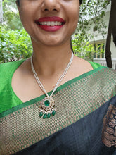 Kundan moissanite pendant with pearls-Silver Neckpiece-PL-House of Taamara